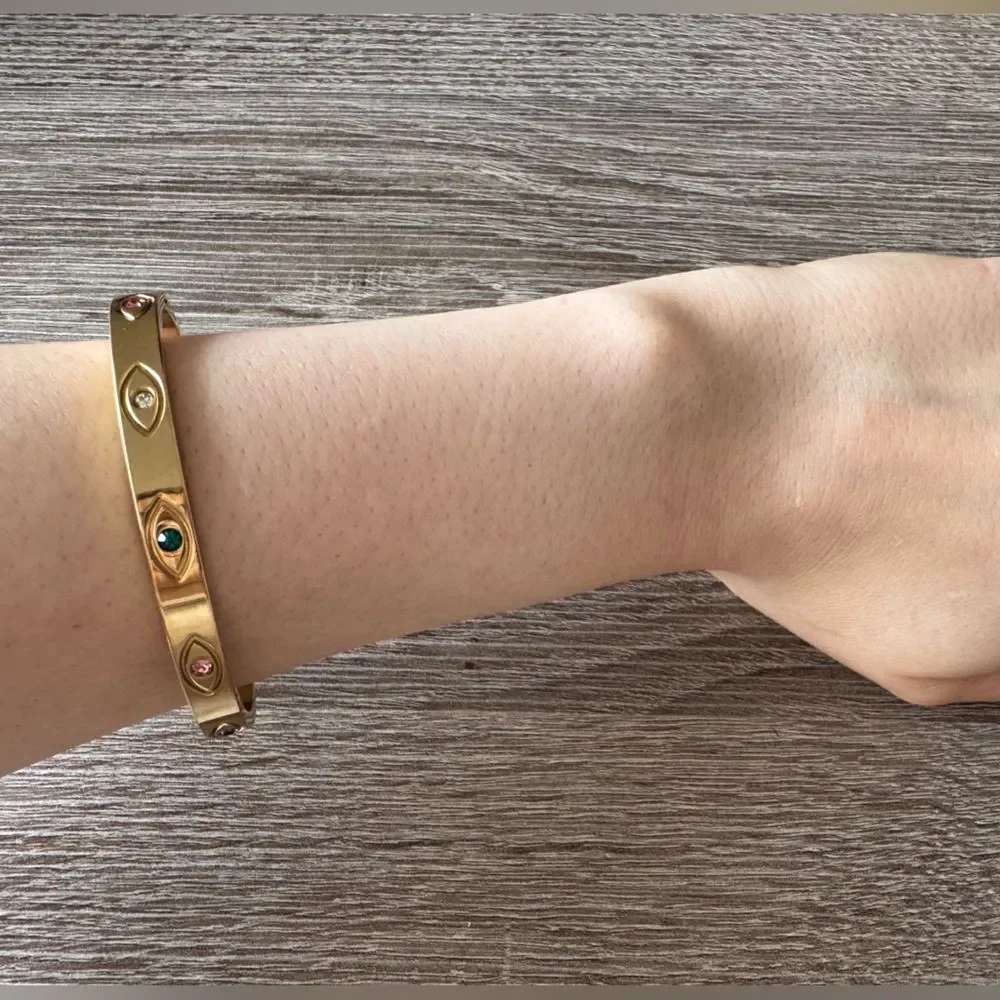 Evil eye Gold Bangle with Multicolor N928
